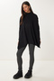 Women's Black Side Slit Oversize Poncho Sweater YY00005 - 3