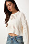 Women's Cream Openwork Crop Knitwear Sweater MT00147