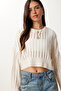 Women's Cream Openwork Crop Knitwear Sweater MT00147 - 2