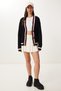 Women's Black V-Neck Stripe Detailed Knitwear Cardigan Pf00085 - 4