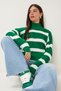 Women's Green Stand-Up Collar Striped Knitwear Sweater ZA00073