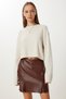 Women's Brown Slit Mini Faux Leather Shorts Skirt Gp00029 - 3