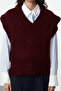 Bordo Yumuşak Dokulu V Yaka Triko Süveter TWOAW23SV00149 - 3