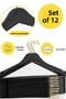 12 Pieces - Wooden Look Plastic A Quality Black Clothes Hanger Gold Hook