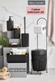 7-Piece Black Bathroom Set with Metal Stand, Bucket, Toilet Paper Holder, Cosmetic Box, Toothbrush Holder, and Soap Dish