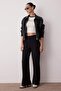 Siyah Kemer Detaylı Wide Leg/Geniş Paça Dokuma Pantolon TWOAW24PL00341