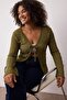 Khaki Premium Binding Detailed Textured V-Neck Flexible Knitted Large Size Blouse Tbbaw26Af00032