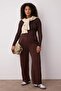 Kahverengi Mevsimlik Lastikli Yüksek Bel Pileli Wide Leg Dokuma Pantolon TBBSS22PL0448