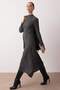 Anthracite Asymmetric Hem Detail Stand Collar Stretchy Straight Maxi Knitted Dress Twoaw26El00022