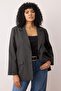 Antrasit Premium Oversize/Bol Kesim Astarlı Dokuma Blazer Ceket TBBAW26AG00007
