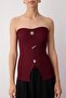 Burgundy Ottoman Strapless Button Detail Body Fitting Stretch Crop Knitted Blouse Twoss25Bz00589 - 5