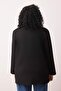 Siyah Oversize/Bol Kesim Düğmeli Dokuma Büyük Beden Blazer Ceket TBBAW26AG00008 - 4