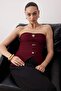 Burgundy Ottoman Strapless Button Detail Body Fitting Stretch Crop Knitted Blouse Twoss25Bz00589 - 3