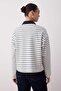 Ekru Çizgili Dokuma Yaka Detaylı Patlı Oversize Esnek Örme T-shirt/Sweatshirt TWOAW26TS00004 - 8
