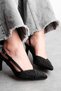 Rosegold Women's Stoned Satin Pointed Toe Evening Dress Heeled Shoes-Black - 3