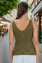 Women's Front Back V-Neck Sleeveless Strap Glitter Detailed Khaki Blouse - 6