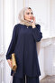 Navy Blue Wrap Tunic Trousers Suit - 2