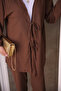 بدلة كيمونو برباط أمامي باللون البني مع بنطلون - 3