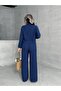 Women's Clothing Navy Blue Front Tie Muslin Set, Bottom Top Set - 7