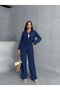 Women's Clothing Navy Blue Front Tie Muslin Set, Bottom Top Set - 5