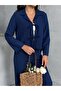 Women's Clothing Navy Blue Front Tie Muslin Set, Bottom Top Set