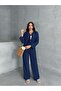 Women's Clothing Navy Blue Front Tie Muslin Set, Bottom Top Set - 4