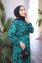 Emerald Green Patterned Skirt Tiered Viscon Dress - 3