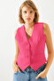 Women's Pink V-Neck Buttoned Woven Vest - 3
