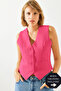 Women's Pink V-Neck Buttoned Woven Vest