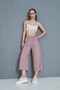 Women's Burgundy Linen Elastic Waist Pocketed Leg Slit Casual Capri Bermuda Trousers 700-3404209 - 4