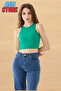 Women's Ribbed Undershirt Single – Blue Green Color – Crop – Cotton - 3