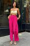 Fuchsia Seersucker Elastic Waist Trousers