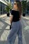 Women's Gray High Waist, Pocket, Wide Leg Trousers - 3