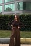Brown Elastic Waist, Pocket, Spanish / Wide Leg Special Fabric, Comfortable Fit Trousers - Suitable for Hijab - 6