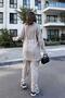 Women's Beige Double Pocket Long Shirt & Elastic Waist Pants - Comfortable Bottom & Top Set - 3