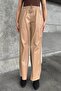 Tan Elastic High Waist, Pocket, Wide Leg, Loose Leather Pants - Suitable for Hijab - 3