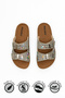 Daily Women's Platinum Slippers Double Buckle Stone Bead Detailed Stitched Orthopedic Cork Sole 34155 - 6