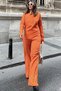 Women's Orange Buttoned Round Neck Blouse & Wide Leg Pants with Elastic Waist - Loose Maya Set - 6