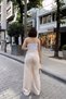 Beige Spanish Loose Leg, High Waist, High Quality Fabric, Loose, Reverse Belt Detailed Palazzo Trousers - 6