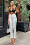 Women's Ecru Elastic Waist Stripe Detailed Pencil Pants with Back and Side Pockets