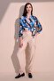 Women's Beige Linen Quality Fabric, Side Pocket, Elastic Leg Safari Pants - 4