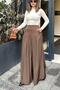 Women's Coffee Zipper Closure, Pocket, Pleated Wide Leg Skirt Trousers - 4