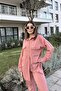 Women's Pink Double Pocket Long Shirt & Elastic Waist Pants - Comfortable Bottom & Top Set - 2