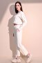 Women's Ecru Modern Style Soft Textured Elastic Waist Pocket Trousers - 2