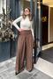 Women's Coffee Zipper Closure, Pocket, Pleated Wide Leg Skirt Trousers - 6