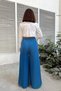 Indigo Elastic Waist, Pocket, Spanish / Wide Leg Special Fabric, Comfortable Fit Trousers - Suitable for Hijab - 6