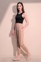 Women's Beige Casual Fabric Pocket Baggy Trousers with Elastic Waist and Legs - 3