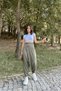 Women's Khaki High Waist, Elastic Leg, Loose Knitted Baggy Trousers - 4