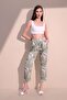 Women's Khaki Comfortable Satin Elastic Waist Safari Pattern Trousers - 5