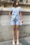 Blue Apathe Collar, Short Sleeve Shirt & Elastic Waist Shorts with Pockets - Stripe Pattern Fisto Bottom Top Set - 4